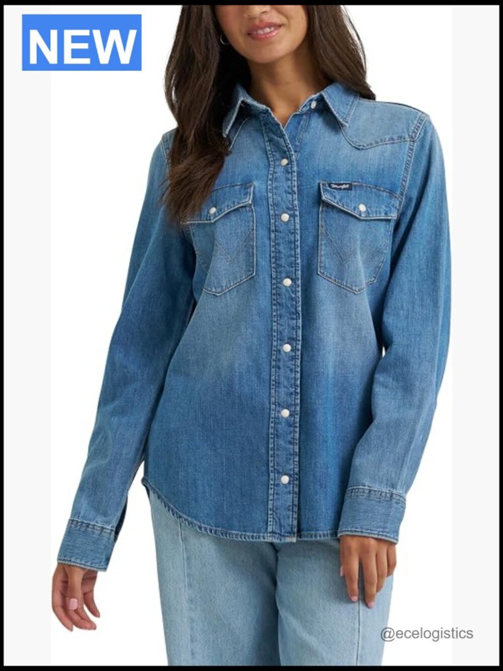 Vintage Western Snap Denim Shirt Long Sleeve Cowgirl Blouse
